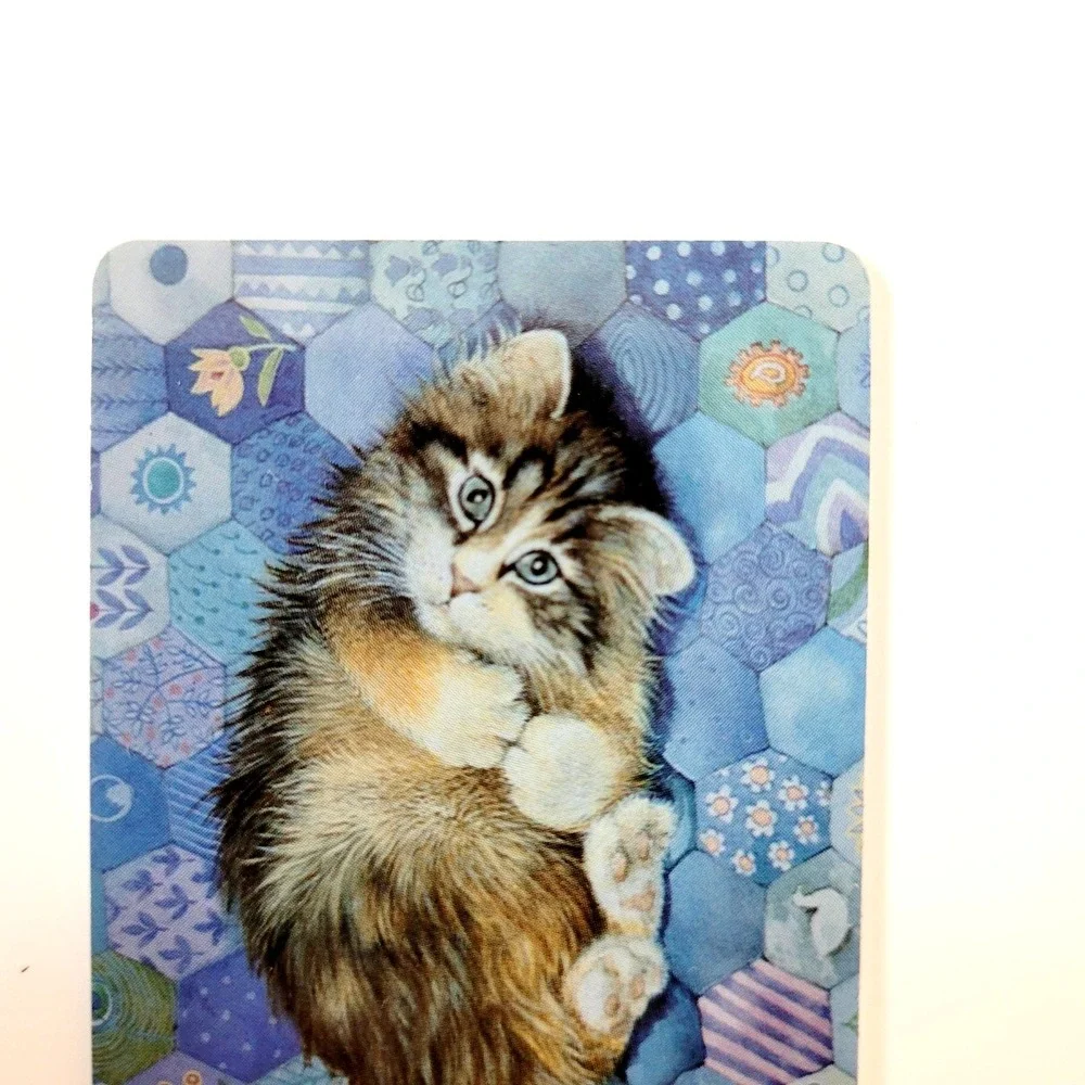 VTG 90s Lesley Ivory Cats Card Bookmark- Agneatha Kitten Quilt 1990 Antioch W222